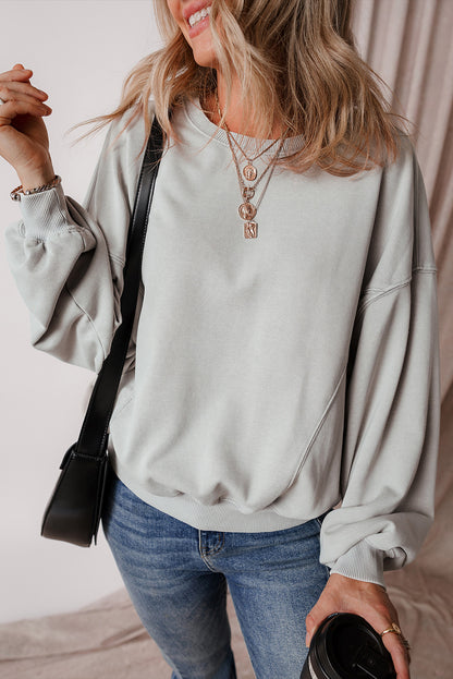 Gray Exposed Seam Batwing Sleeve Drop Shoulder Sweatshirt