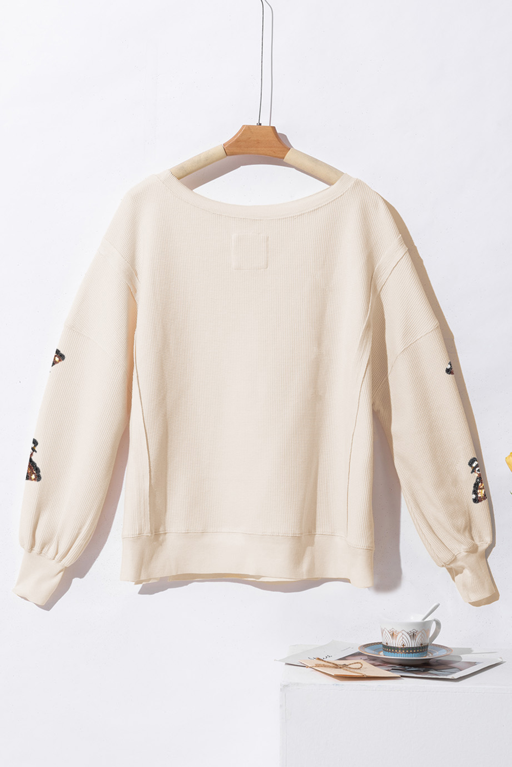 White Thanksgiving Turkey Waffle Oversized Knit Top