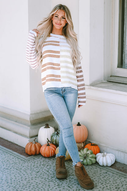 Stripe Blocked Drop Shoulder Slouchy Sweater