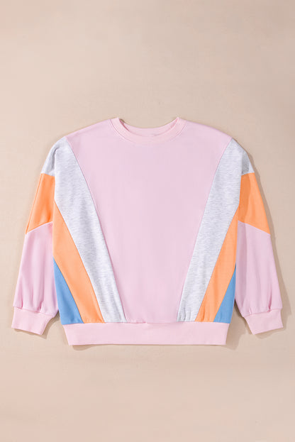 Light Pink Color Block Batwing Sleeve Loose Fit Sweatshirt