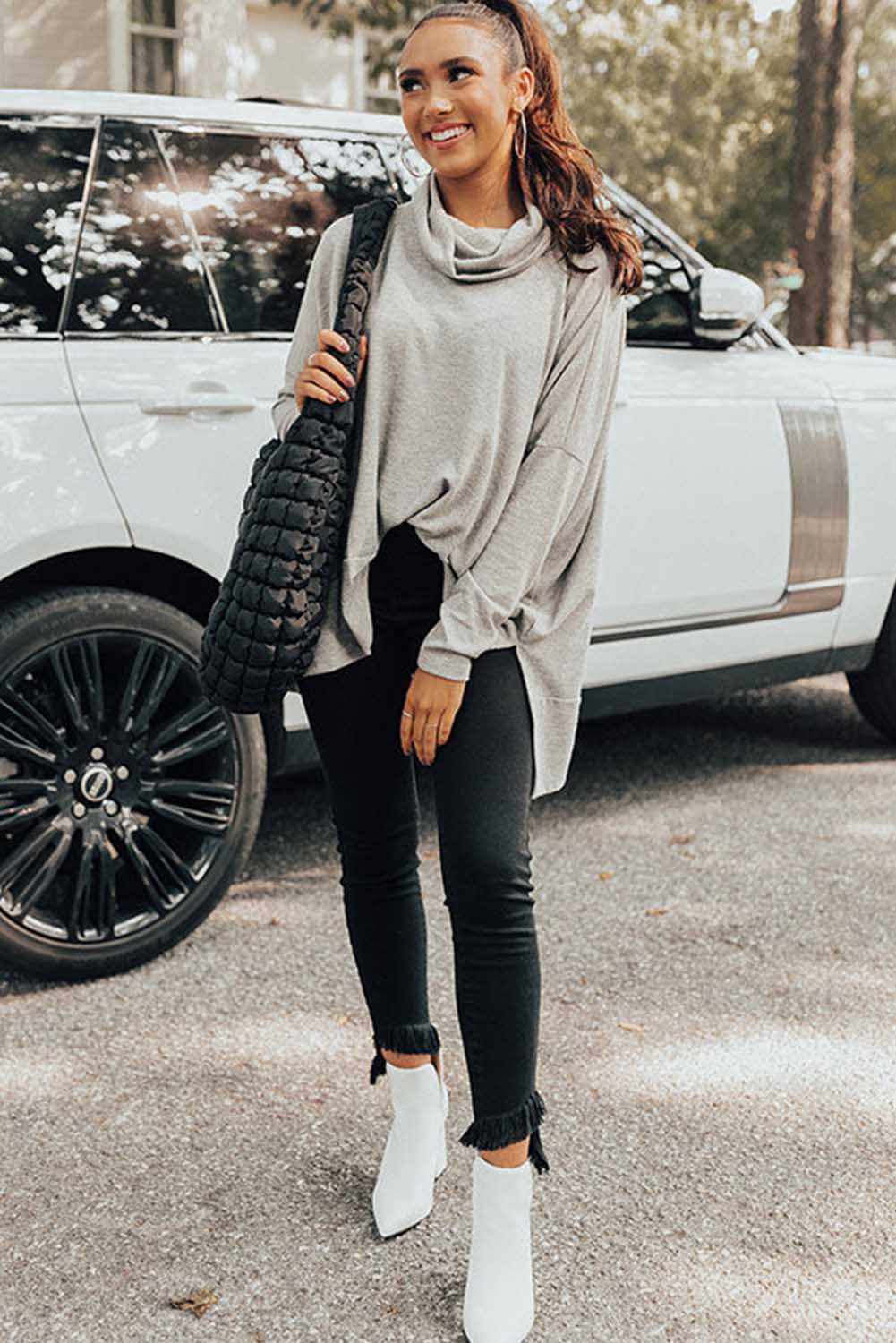 Gray Cowl Neck Shift Tunic Top