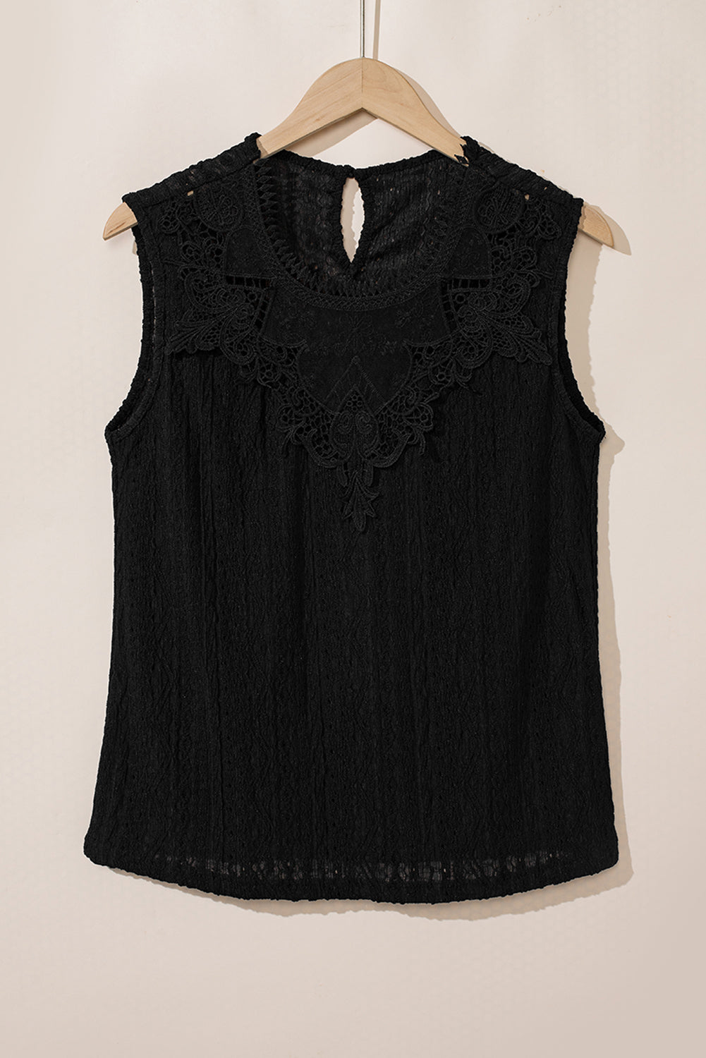 Black Guipure Lace Crochet Keyhole Back Tank Top