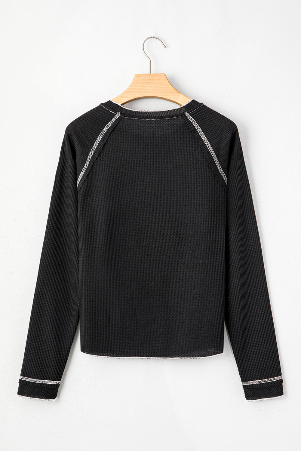 Black Textured Round Neck Long Sleeve Top