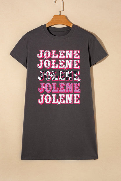 Dark Grey JOLENE Graphic Crewneck Tunic T Shirt