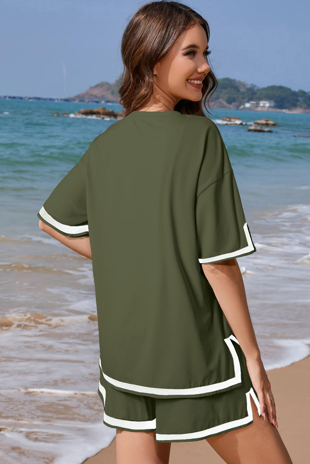 Vineyard Green Contrast Trim Tee and Shorts Set