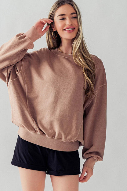 Chestnut Exposed Seam Batwing Sleeve Drop Shoulder Sweatshirt