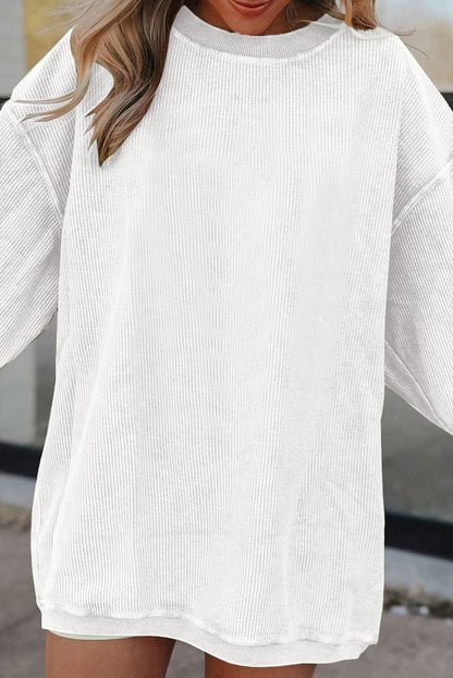 White Ribbed Corduroy Oversized Sweatshirt