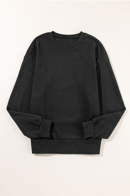 Black Snap Buttons Side Splits Pullover Sweatshirt