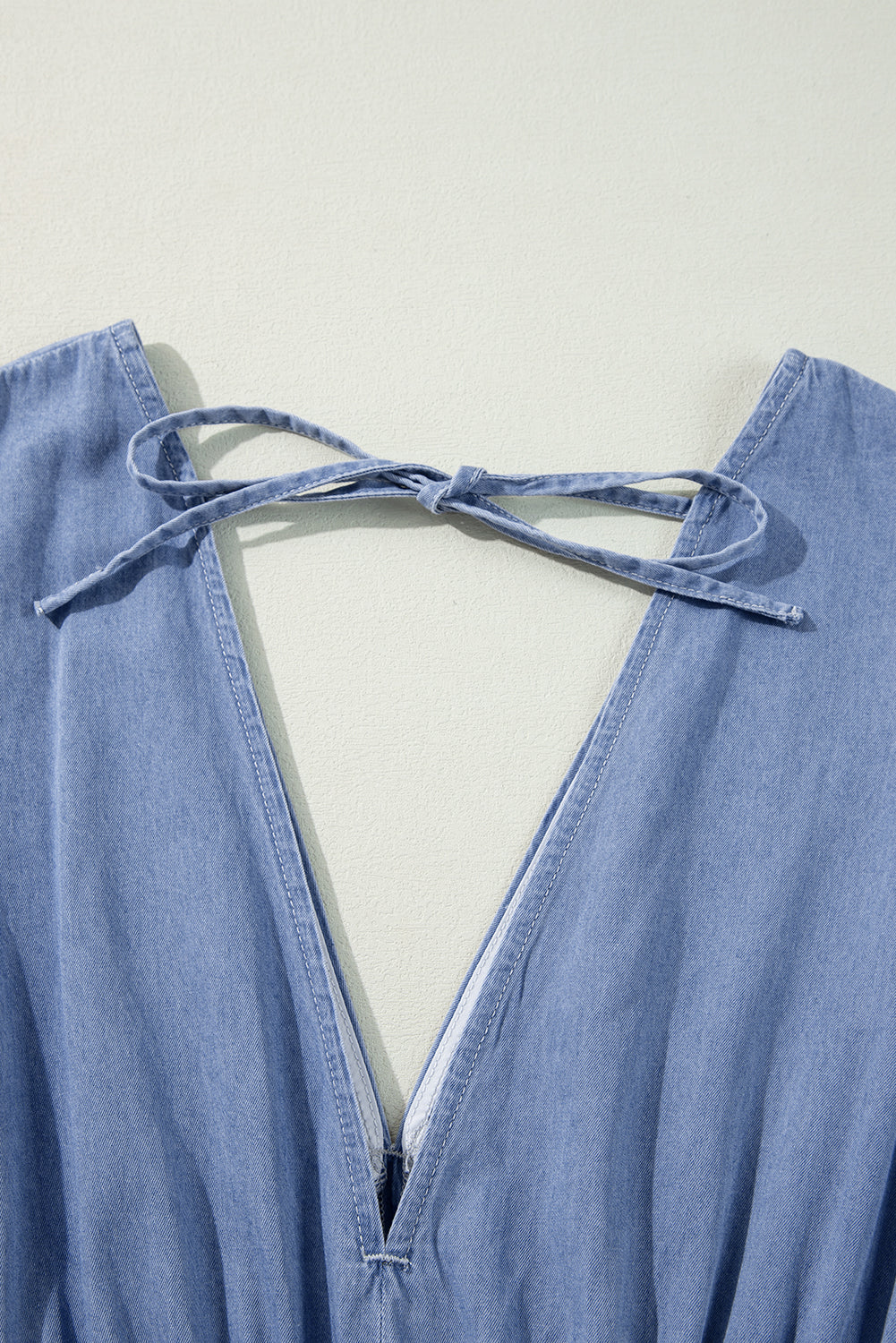 Myosotis Chambray Deep V-Neck Bracelet Sleeve Maxi Dress