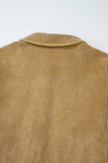 Light French Beige Patched Pocket Button Up Corduroy Shacket