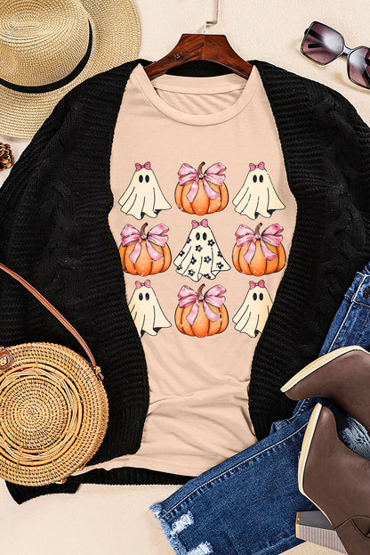 Black Bowknot Ghost Pumpkin Graphic Halloween T-Shirt