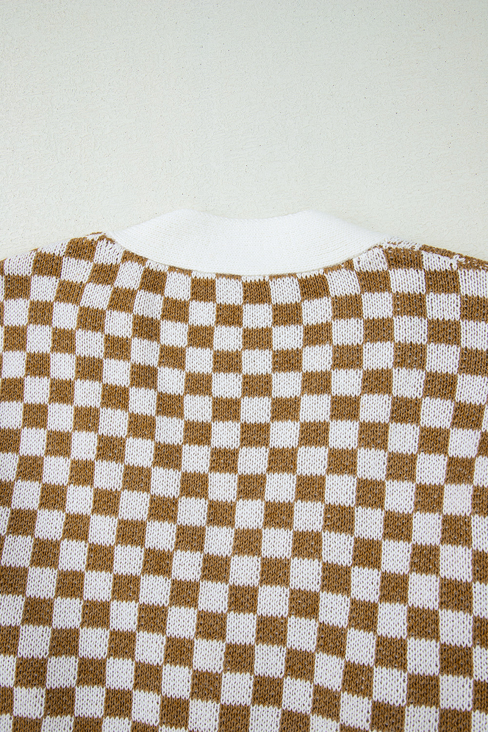 Brown Checkered Striped Patched Buttoned V Neck Cardigan