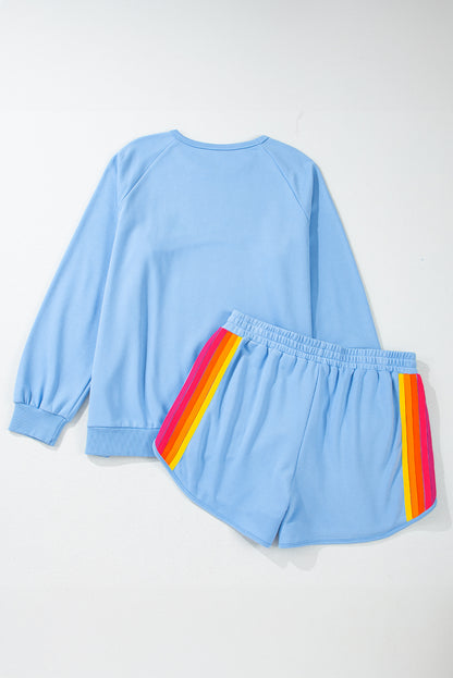 Beau Blue Striped Accent Pullover and Shorts Two Piece Casual Set