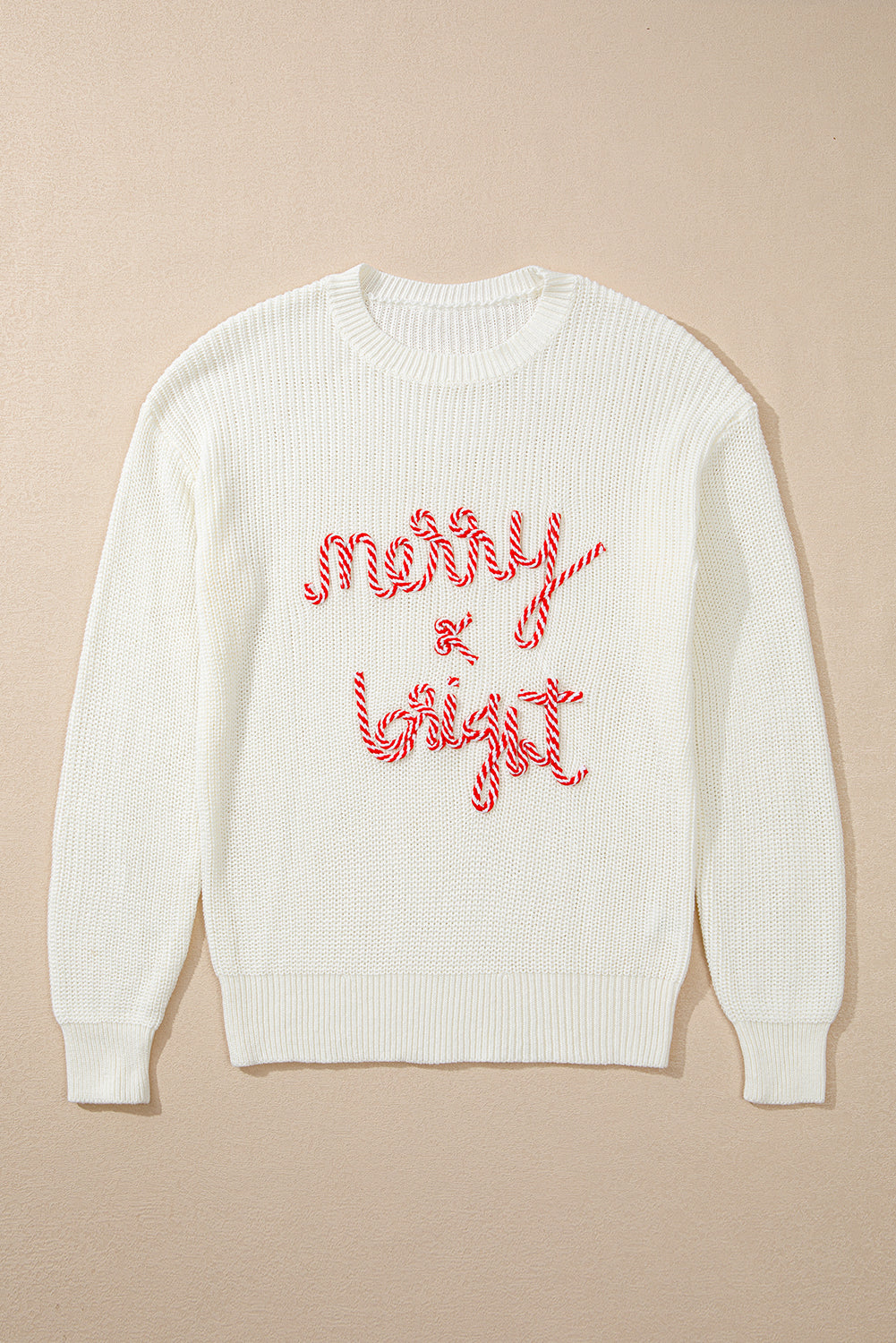 White Striped Merry Bright Letter Christmas Sweater