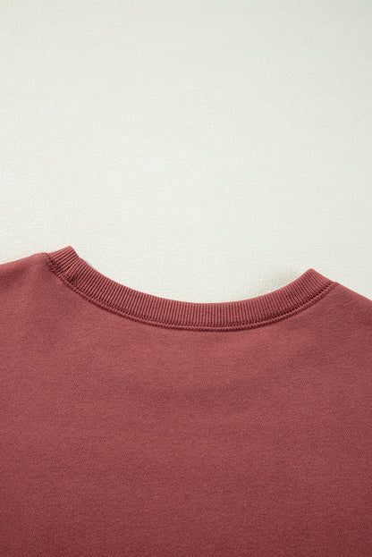 Mineral Red Two Tone Patchwork Drop Shoulder Pullover Sweatshirt