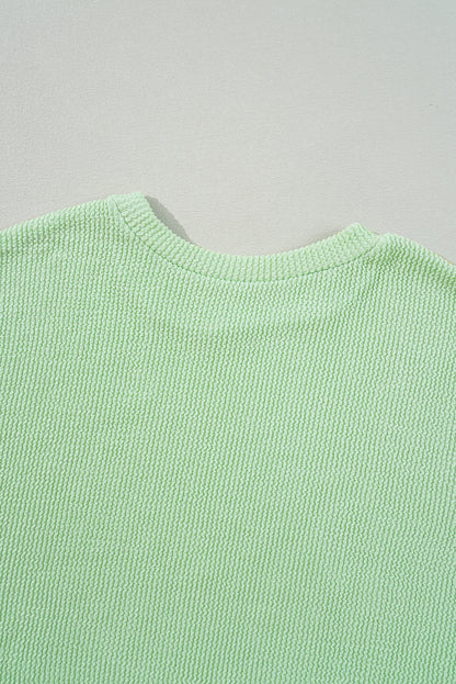 Moonlight Jade Solid Cord Ribbed Drop Shoulder Pullover Top