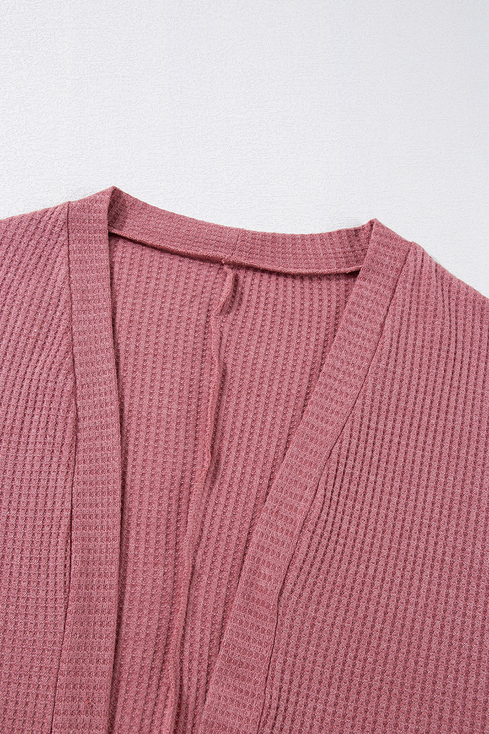 Mineral Red Solid Color Waffle Knit Cardigan with Pocket