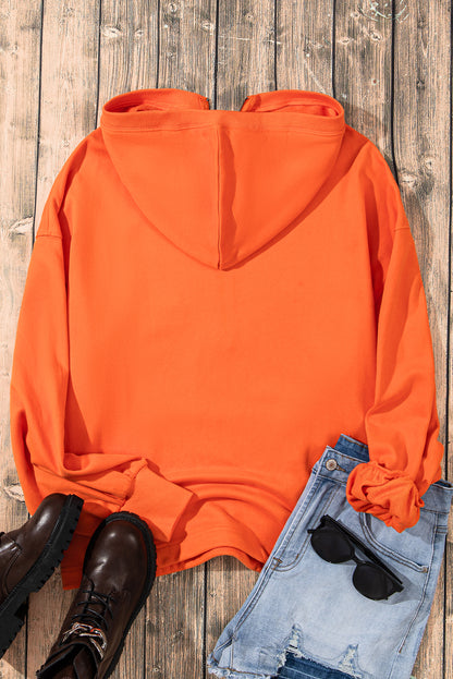 Orange Solid Kangaroo Pocket Half Zipper Oversized Hoodie