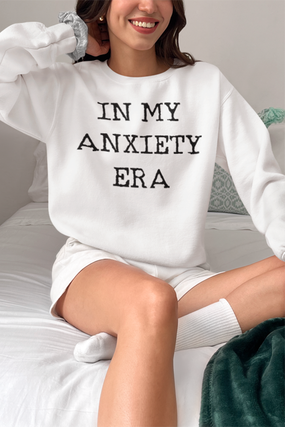 In My Anxiety Era Women's White Crewneck Sweatshirt