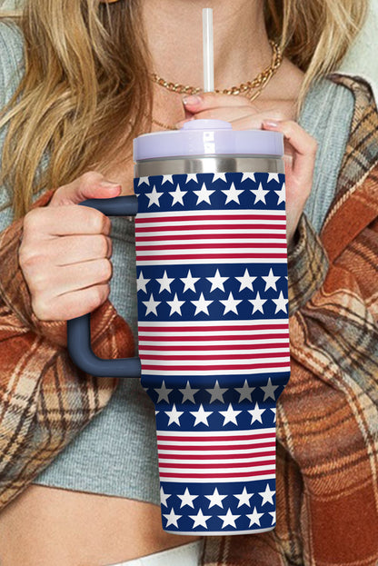 Bluing Stars and Stripes Print Handled Thermos Cup 40oz