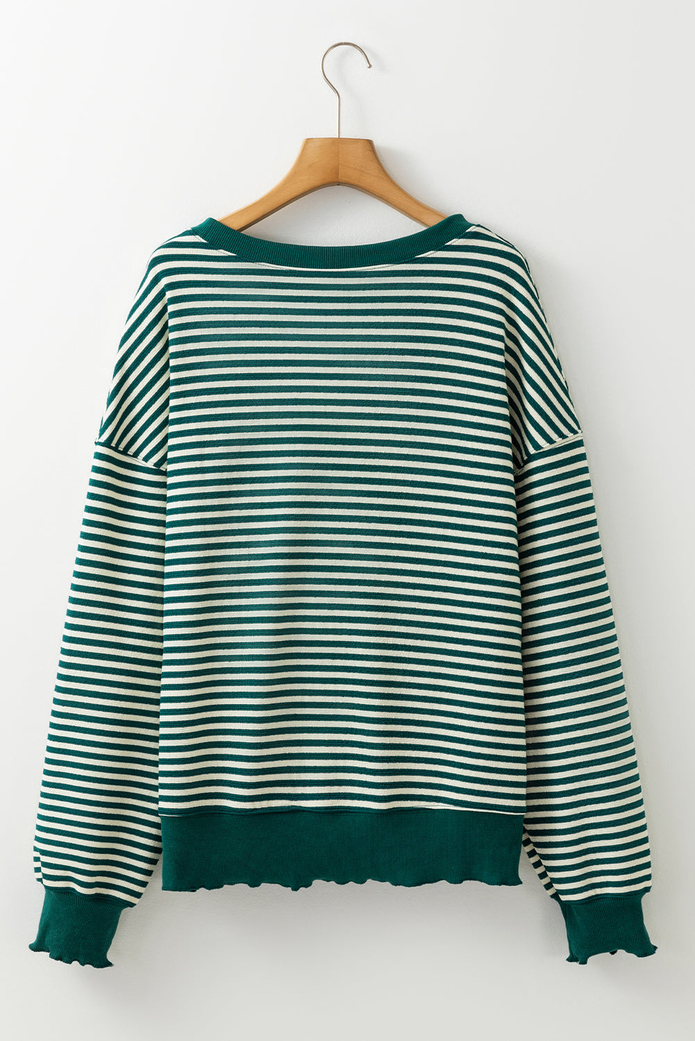 Green Stripe Loose Drop Shoulder Long Sleeve Top