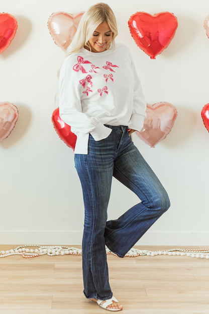 White Sequin Bowknot High Low Oversize Sweatshirt