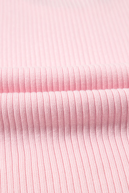 Pink Colorblock Edge Ribbed Knit U Neck Tank Top