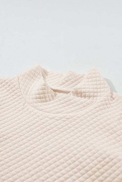 Apricot High Neck Kangaroo Pocket Quilted Sweatshirt