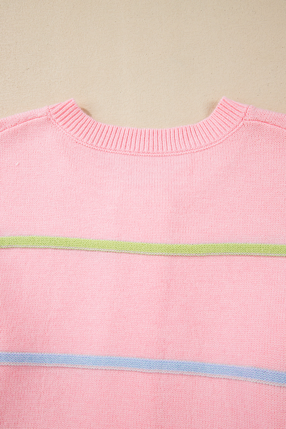 Pink Rainbow Stripes Drop Shoulder Baggy Henley Sweater