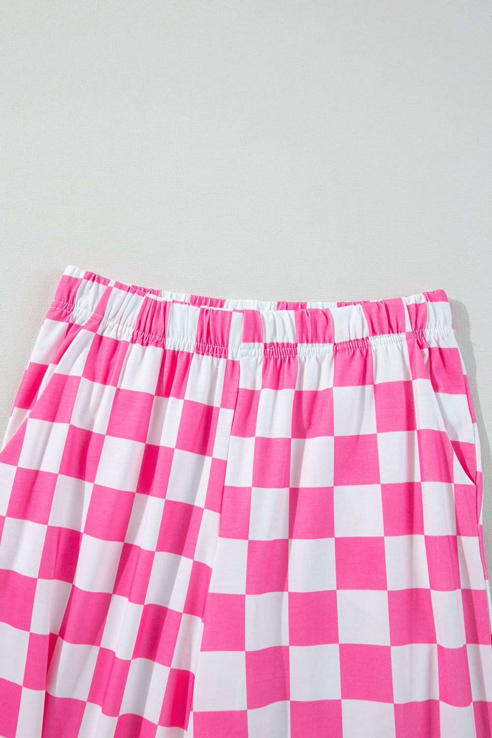 Bonbon 2-Tone Checked Print High Waist Wide Leg Pants