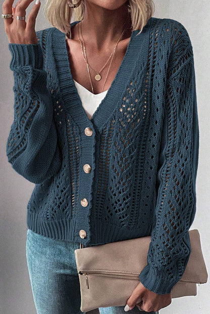 Real Teal Open Knit Drop Shoulder Sweater Cardigan