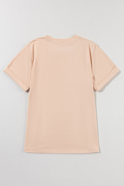 Khaki Casual Plain Crew Neck Tee