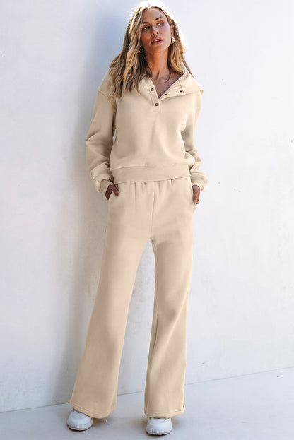 Parchment Solid Color Hoodie and High Waist Pants Two-Piece Activewear Set