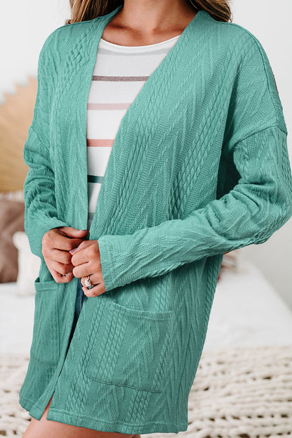 Canton Solid Textured Open Front Cardigan with Pocket