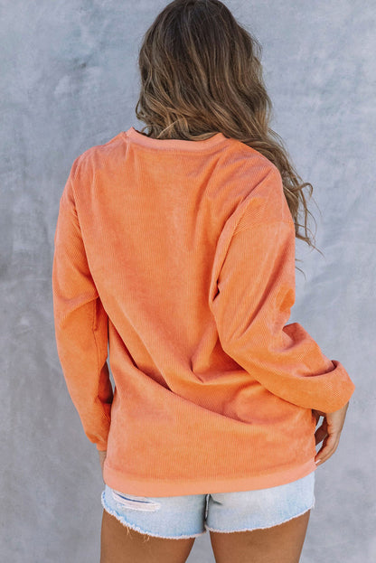 Orange Spooky Season Ghost Print Ribbed Pullover Sweatshirt - OniTakai
