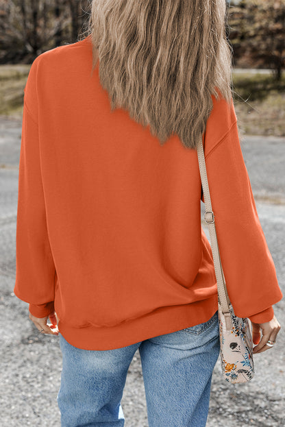 Orange Plain Drop Shoulder Crewneck Pullover Sweatshirt