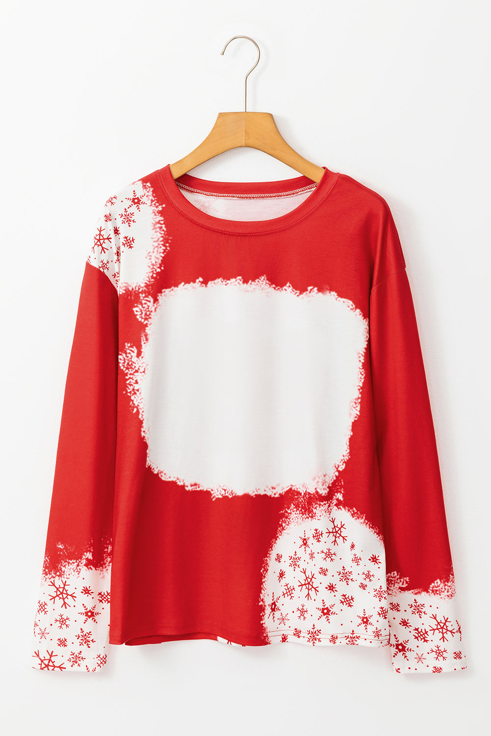 Fiery Red Snowflake Bleached Print Long Sleeve T-Shirt