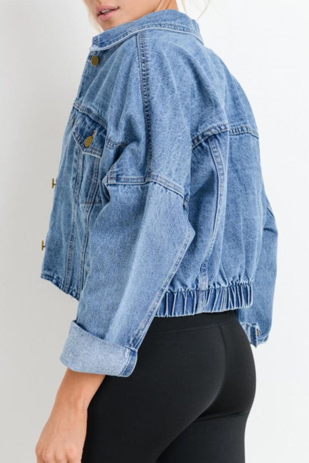 Sky Blue Medium Wash Chunky Cropped Denim Jacket