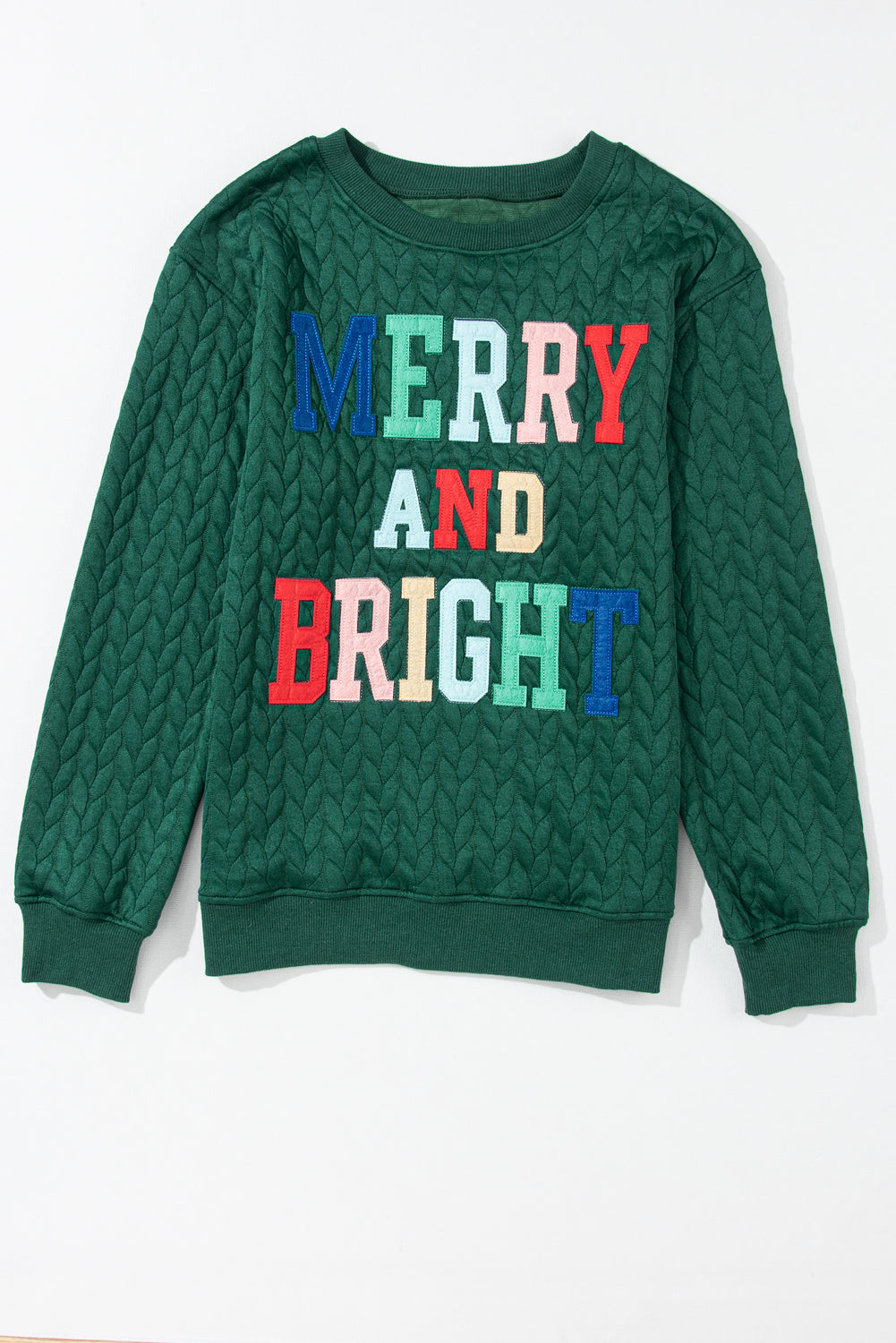 Blackish Green Merry And Bright Cable Knit Pullover Sweatshirt