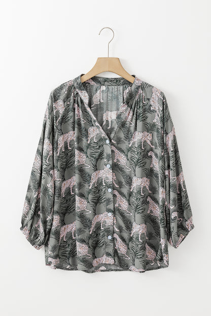 Mist Green Wild Cheetah Print Half Sleeve Shirt