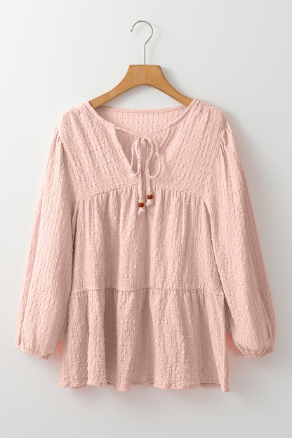 Light Pink Textured Tiered Flowy Blouse