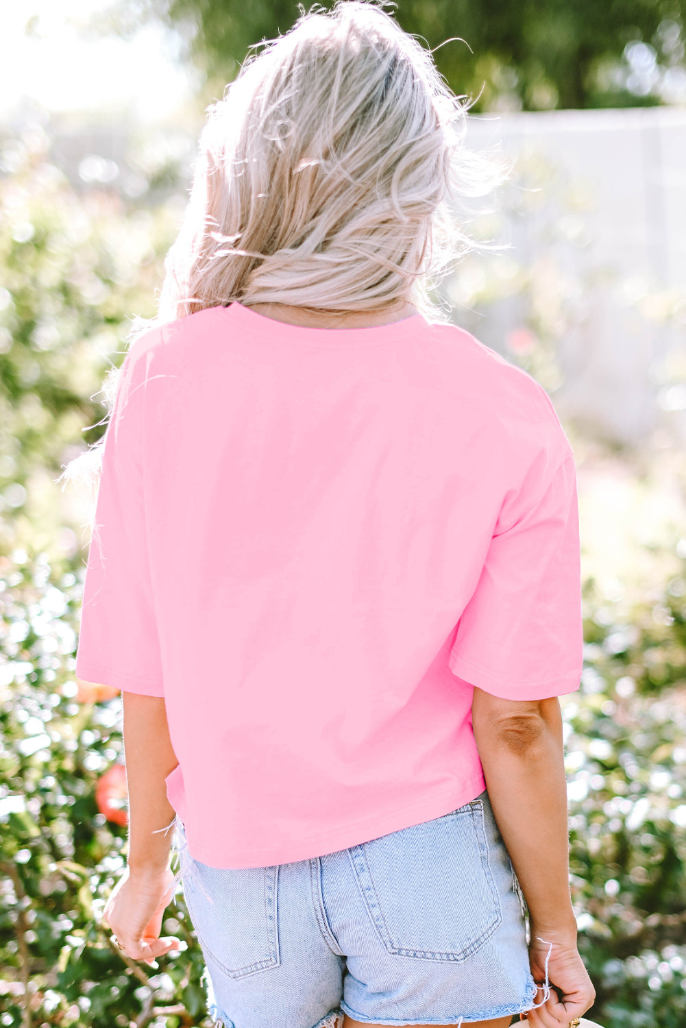 Pink Fringed Sequin Crop T-Shirt