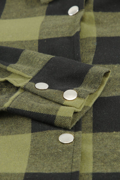 Green Turn-down Collar Plaid Shirt Coat