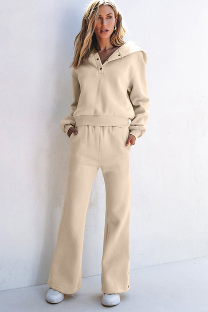 Parchment Solid Color Hoodie and High Waist Pants Two-Piece Activewear Set