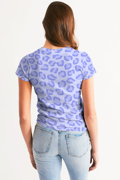 Sky Blue Leopard Print Women's Sublimated T-Shirt