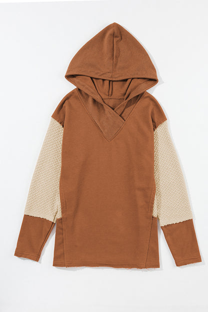 Chestnut Contrast Sleeves Patchwork Colorblock Hoodie