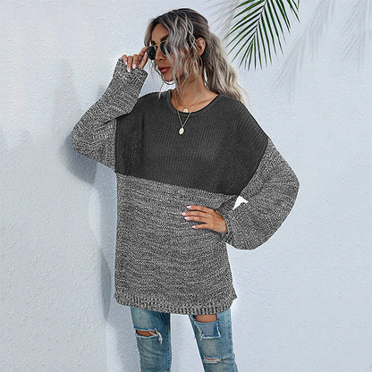 Women's Mid-Length Long Sleeve Knitted Crewneck Sweatshirt