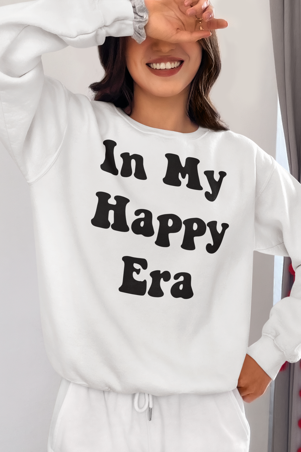 In My Happy Era Women's White Crewneck Sweatshirt