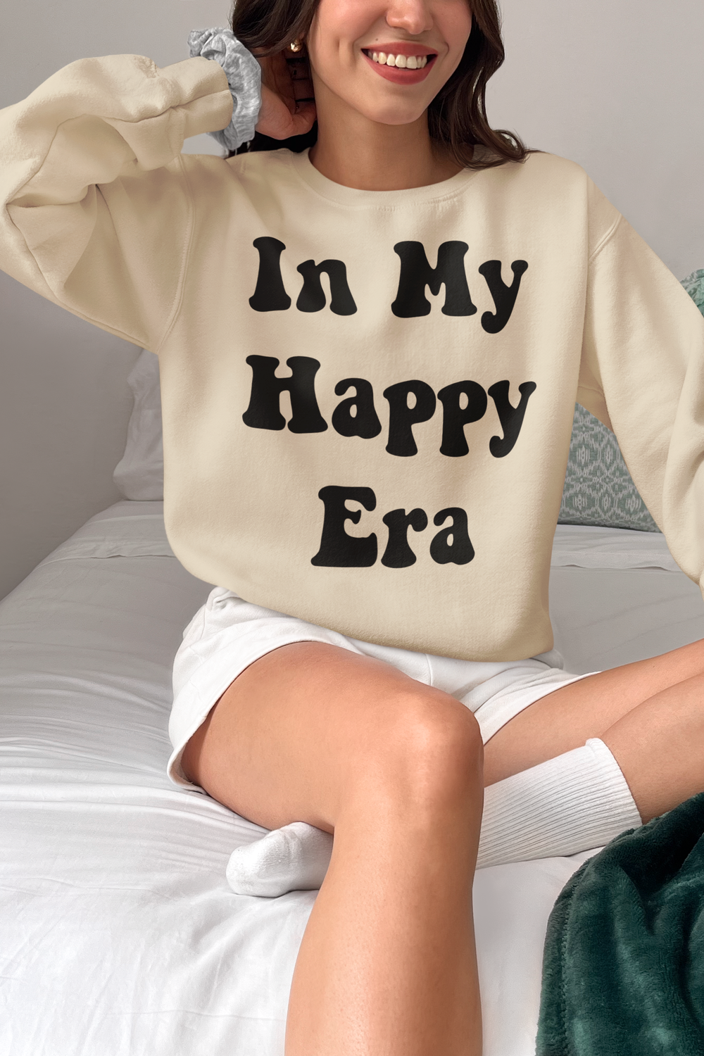 In My Happy Era Women's Beige Crewneck Sweatshirt