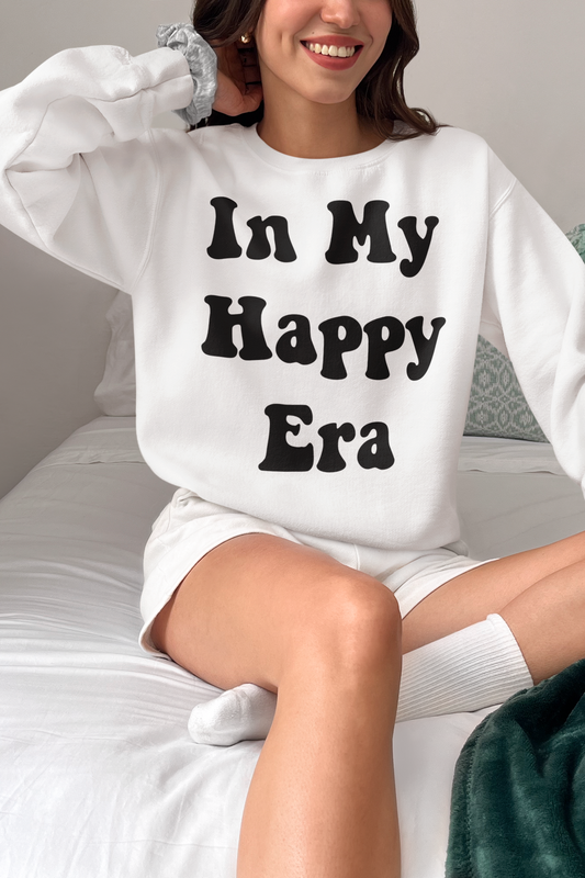In My Happy Era Women's White Crewneck Sweatshirt